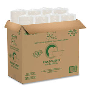 Dart, Quiet Classic Laminated Foam Dinnerware Bowls, 10 To 12 Oz, White