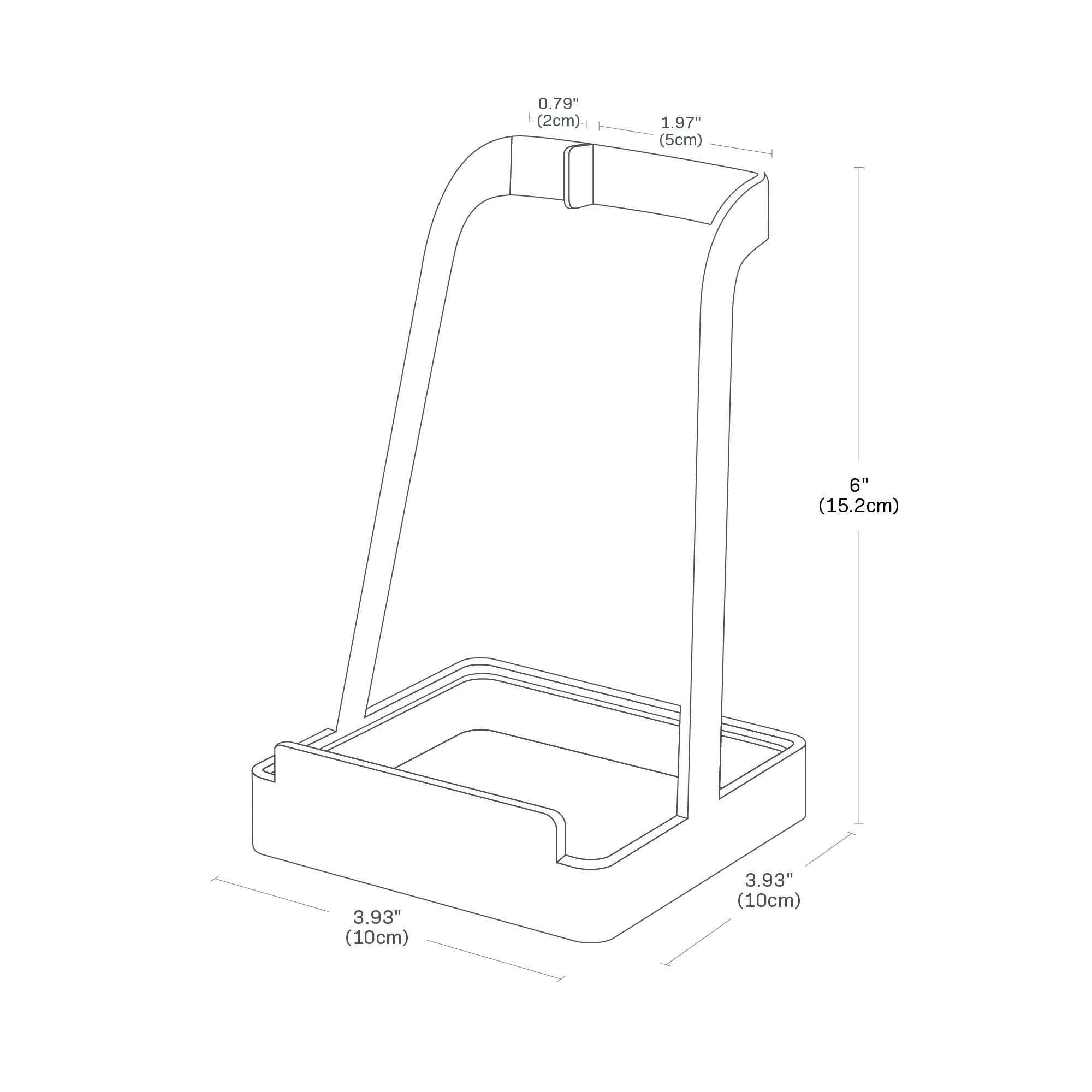 Dimenision image for Lid & Ladle Standon a white background showing total width of 3.75 inches, length of 3.75 inches, height of 6 inches