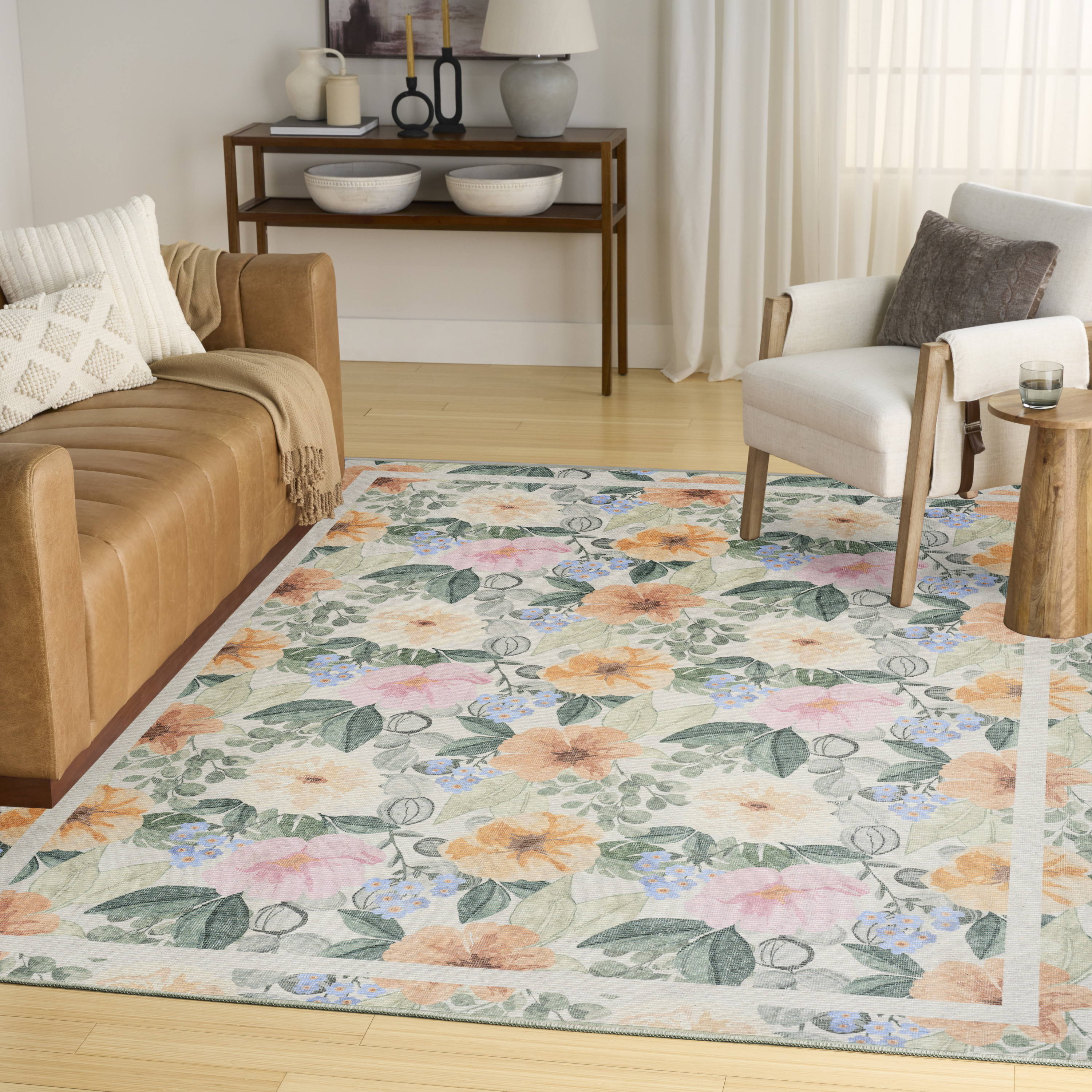 Nourison Botanical Washables 4' x 6' Ivory Multicolor Farmhouse Indoor Rug