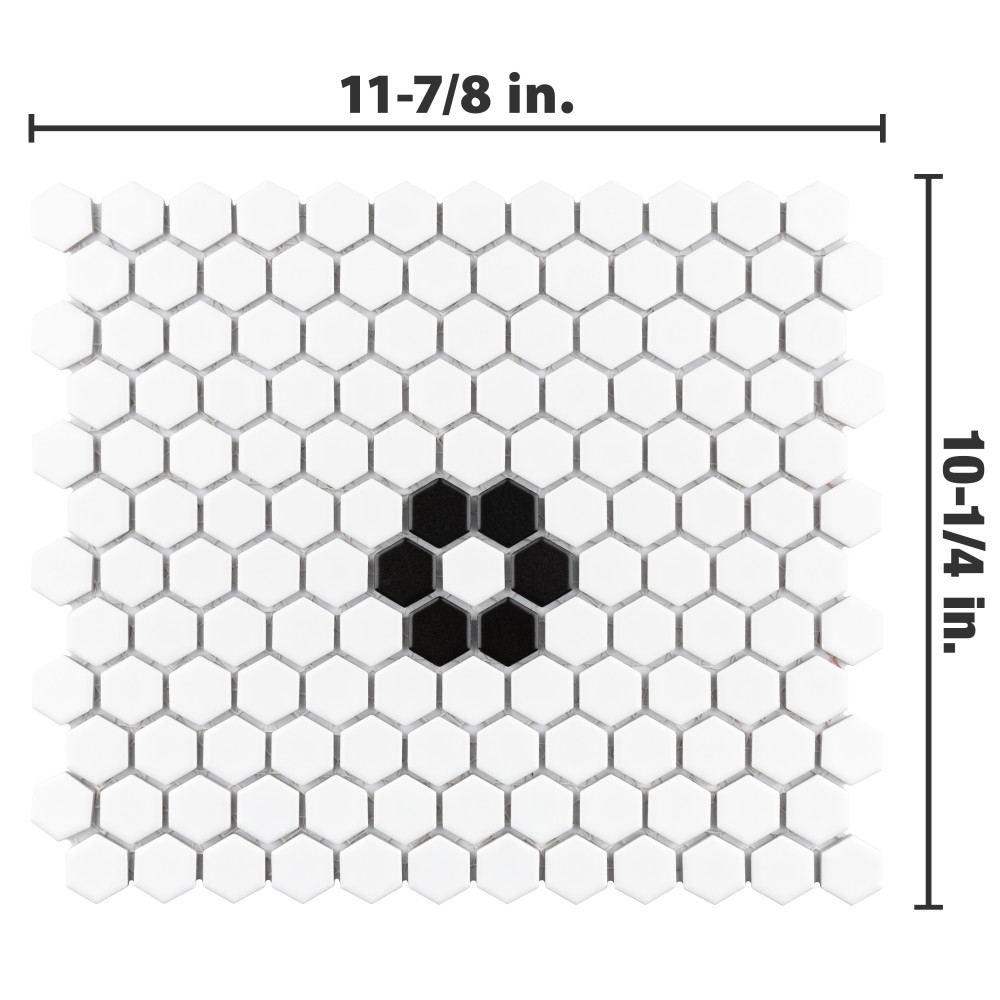 Metro 1″ Hex Matte White w/Single Flower 10-1/4 in. x 11-7/8 in. Porcelain Mosaic Tile