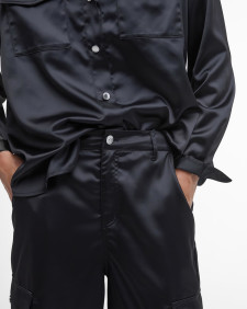 Kaylee Satin Cargo Trousers Classic Black