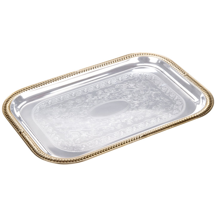 Odyssey rectangular serving tray with gold trim