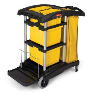 Rubbermaid Commercial, Janitorial Cleaning Cart with Bins High Capacity, Black