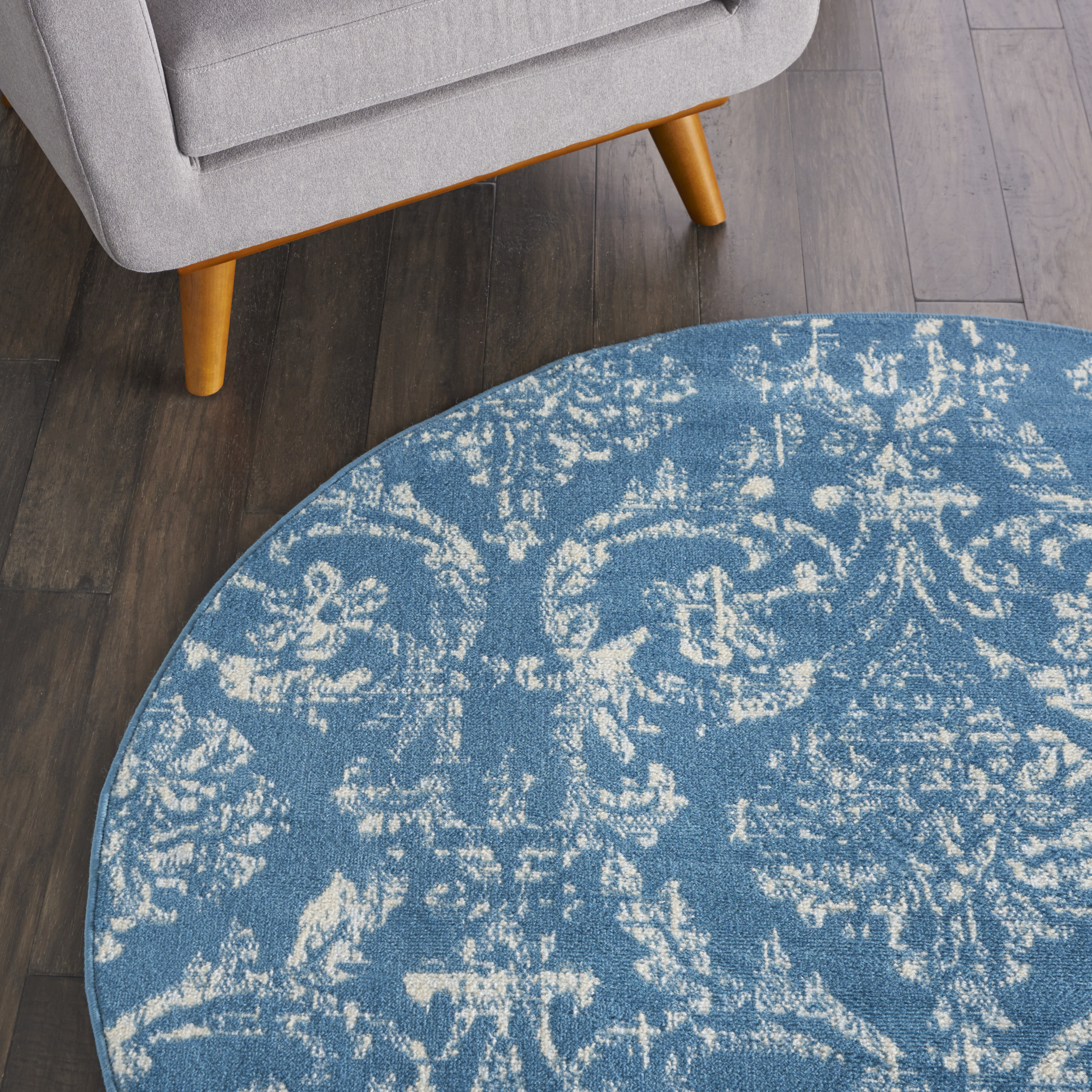 Nourison Jubilant 5'3" x Round Blue Vintage Indoor Rug