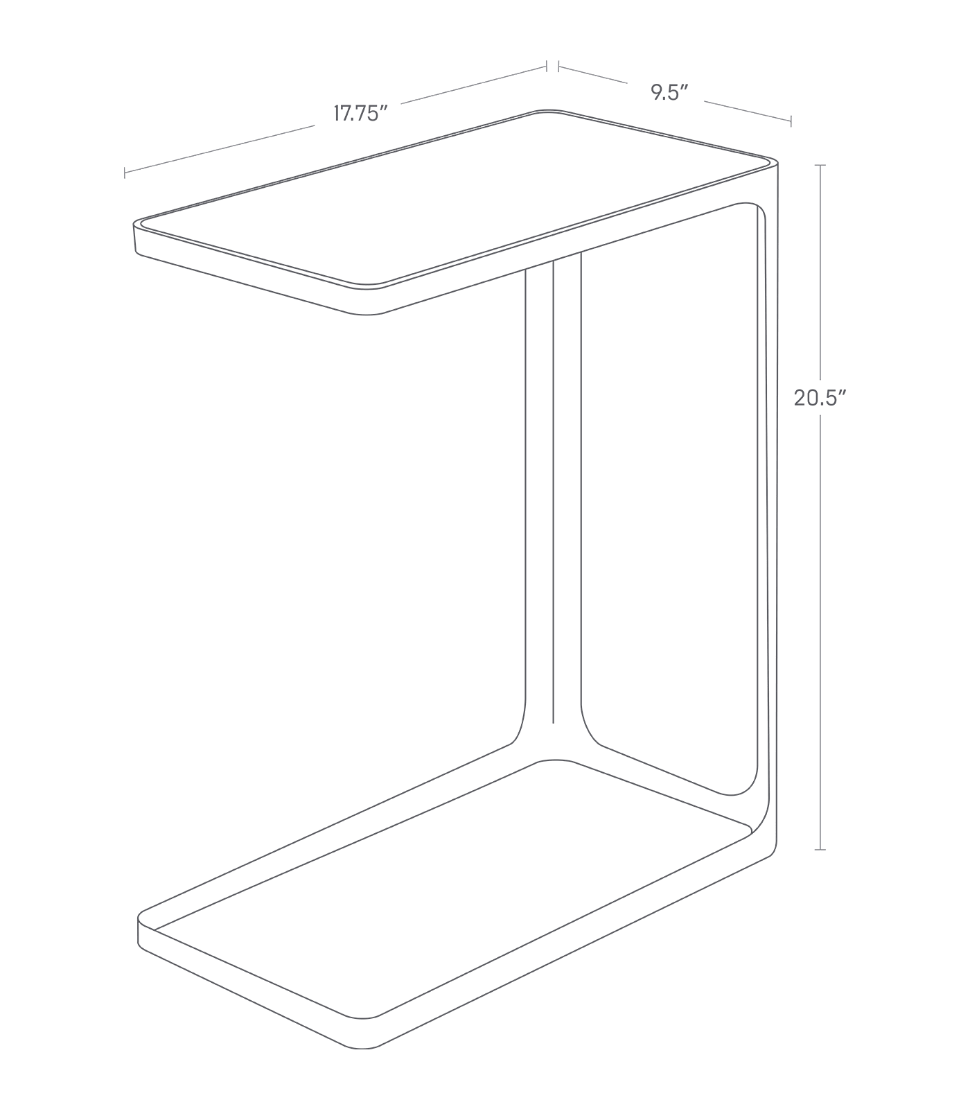 Dimension Image for C Side Table on a white background showing height of 20.5 inches, width of 9.5 inches, and length of 17.75 inches.