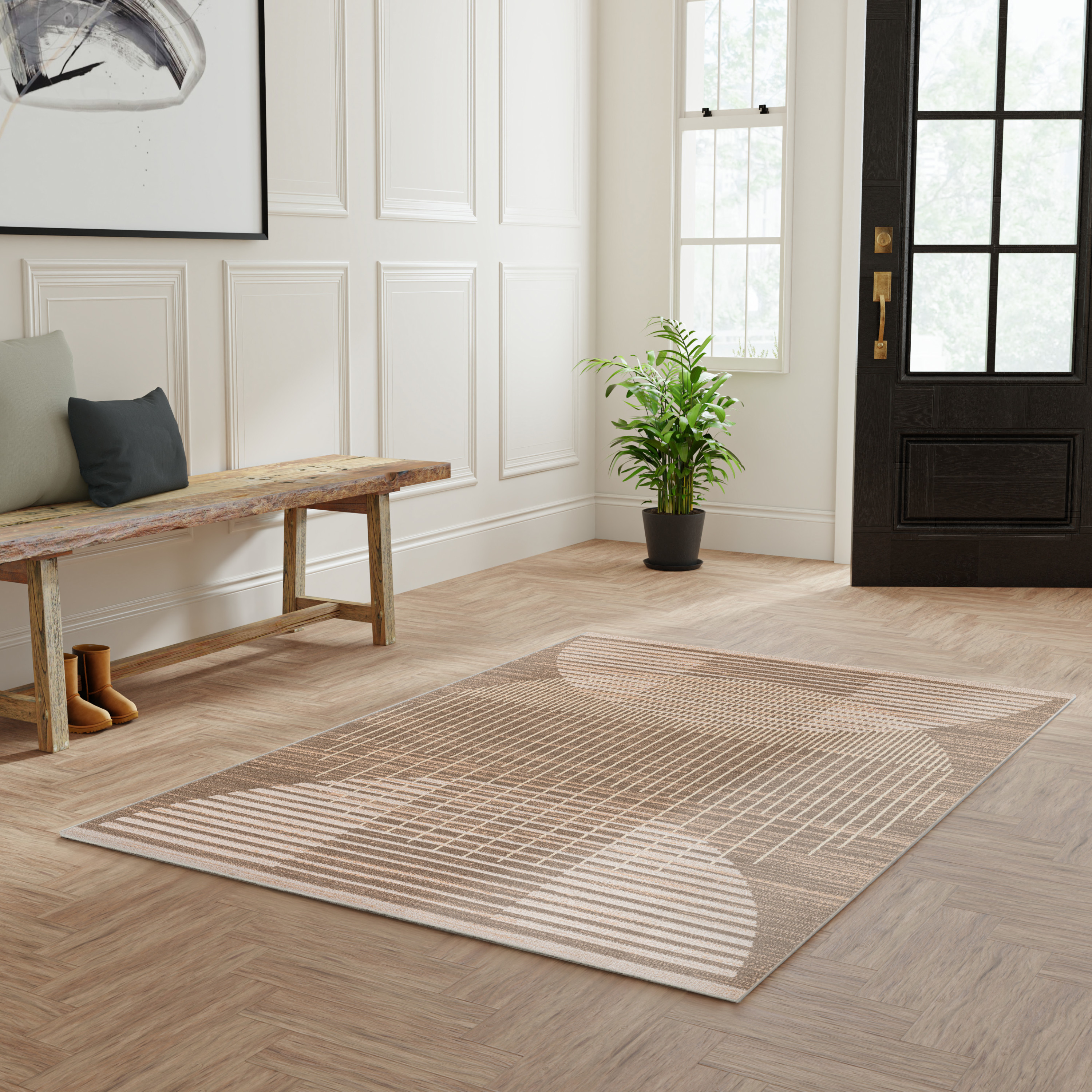 Nourison Astra Machine Washable 4' x 6' Latte Mid-Century Modern Indoor Rug