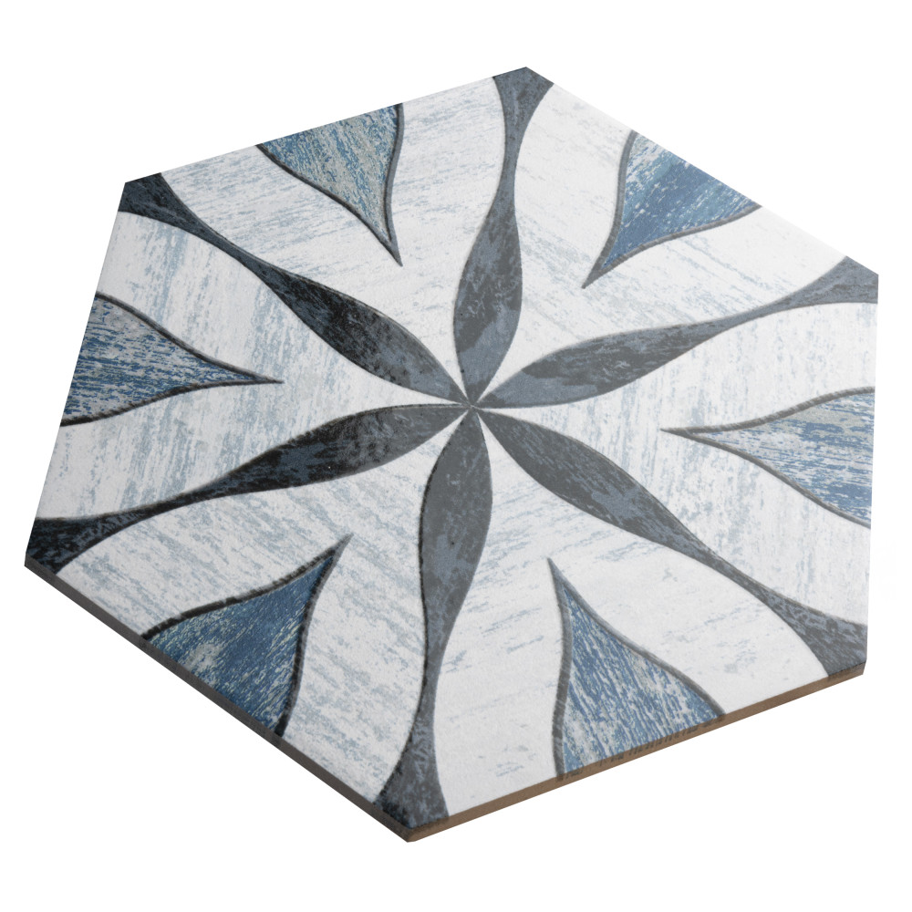Sample – Cassis Hex Flower Black Porcelain Floor and Wall Tile