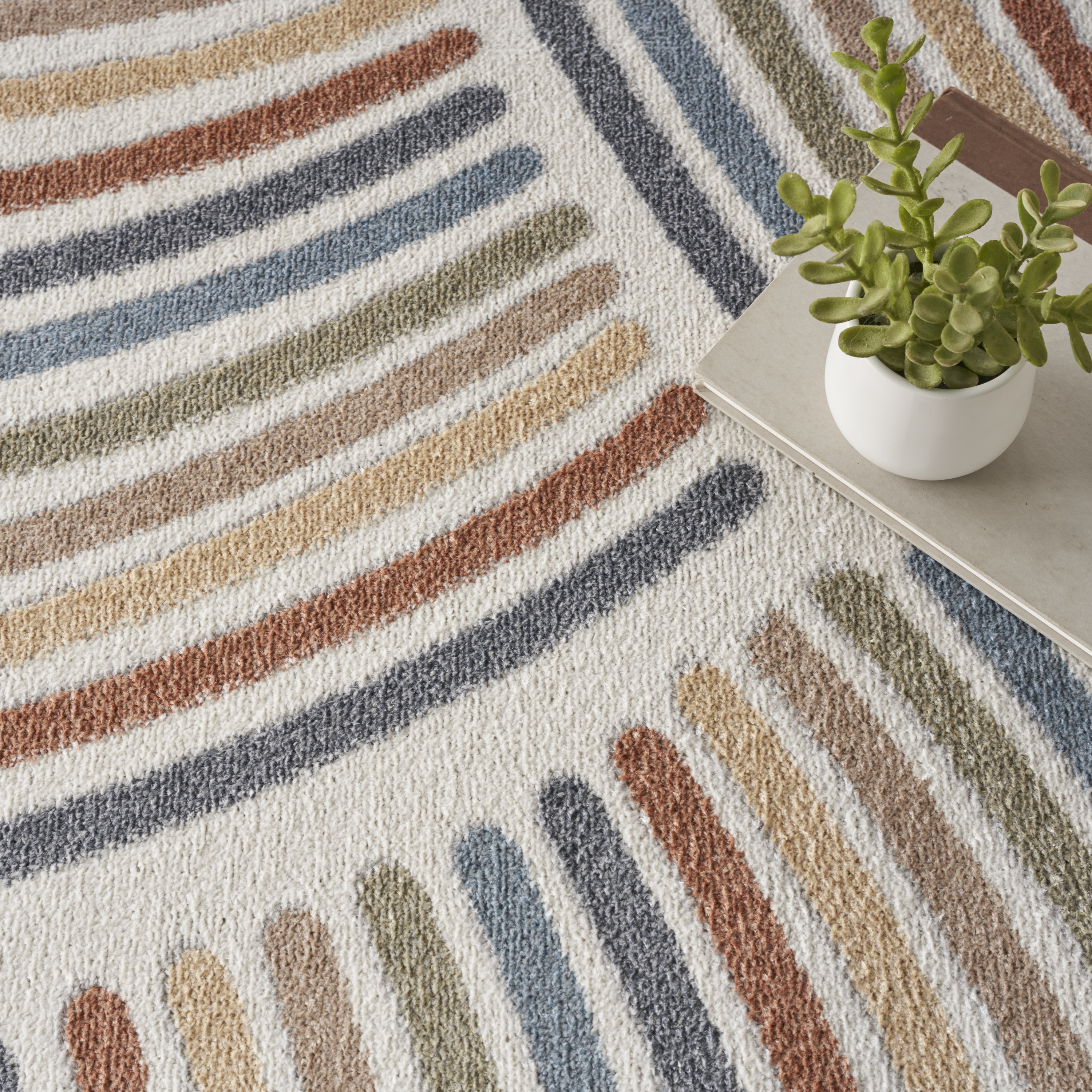 Nourison Astra Machine Washable 4' x Round Ivory Multicolor Mid-Century Modern Indoor Rug