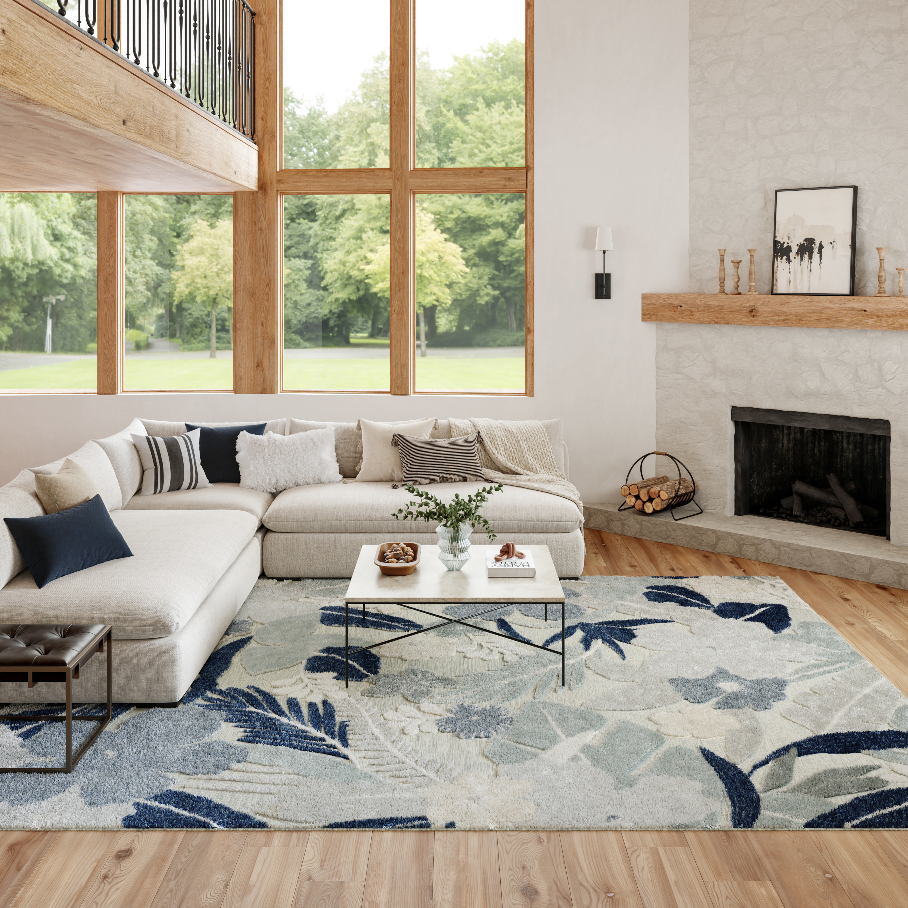 Nourison Suncoast 7'10" x 9'10" Grey Navy Tropical Rug