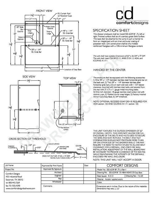 Spec Sheet — Cd Shower Spec Sheet Sss 6239bf U Bar
