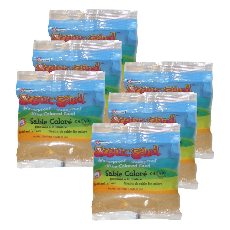 Scenic Sand™ Craft Colored Sand, Light Brown, 1 lb (454 g) Bag, Pack of 6