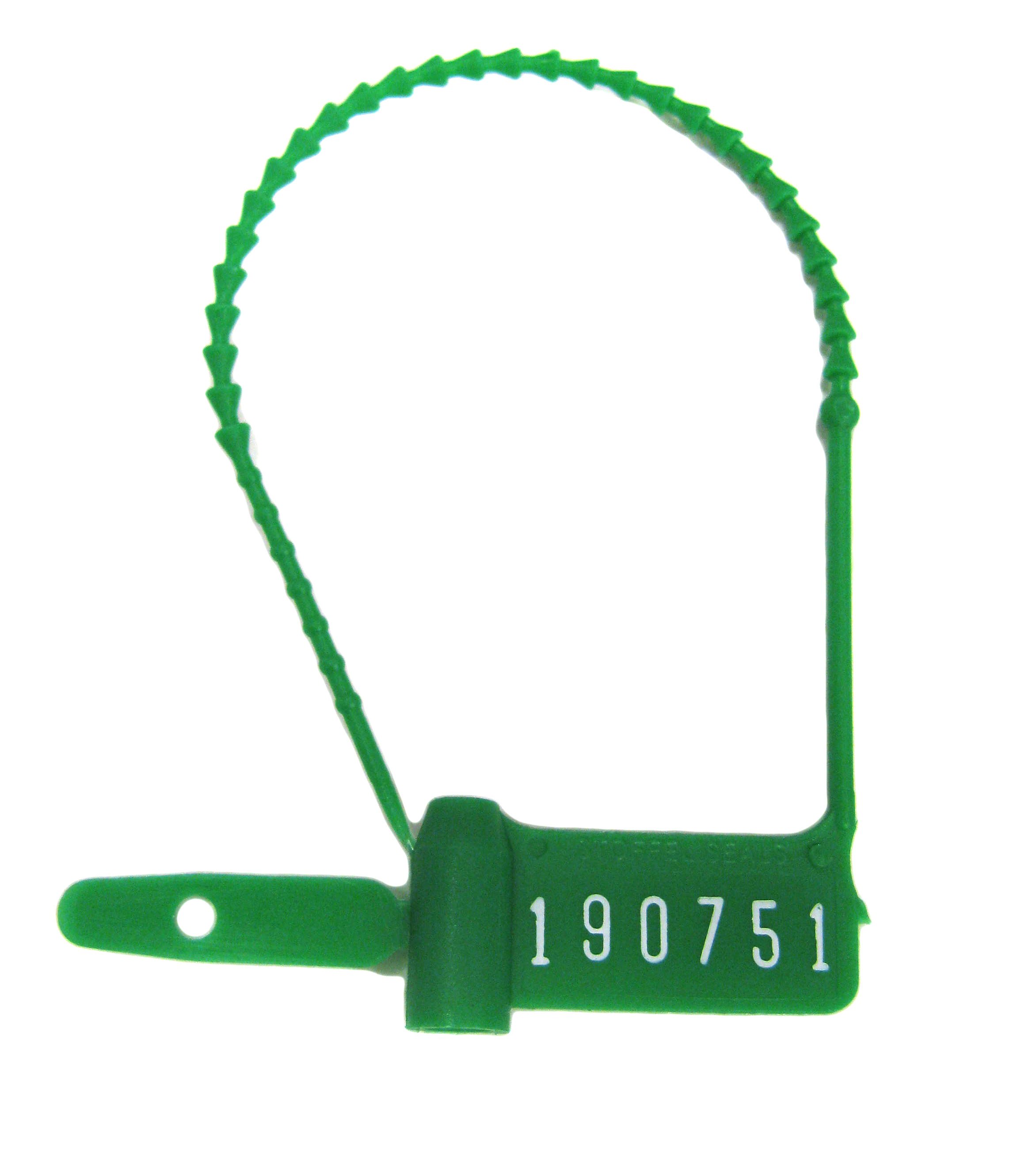 Tamper Evident Seal Cynch-Loks Numbered Green Plastic 6 Inch Length