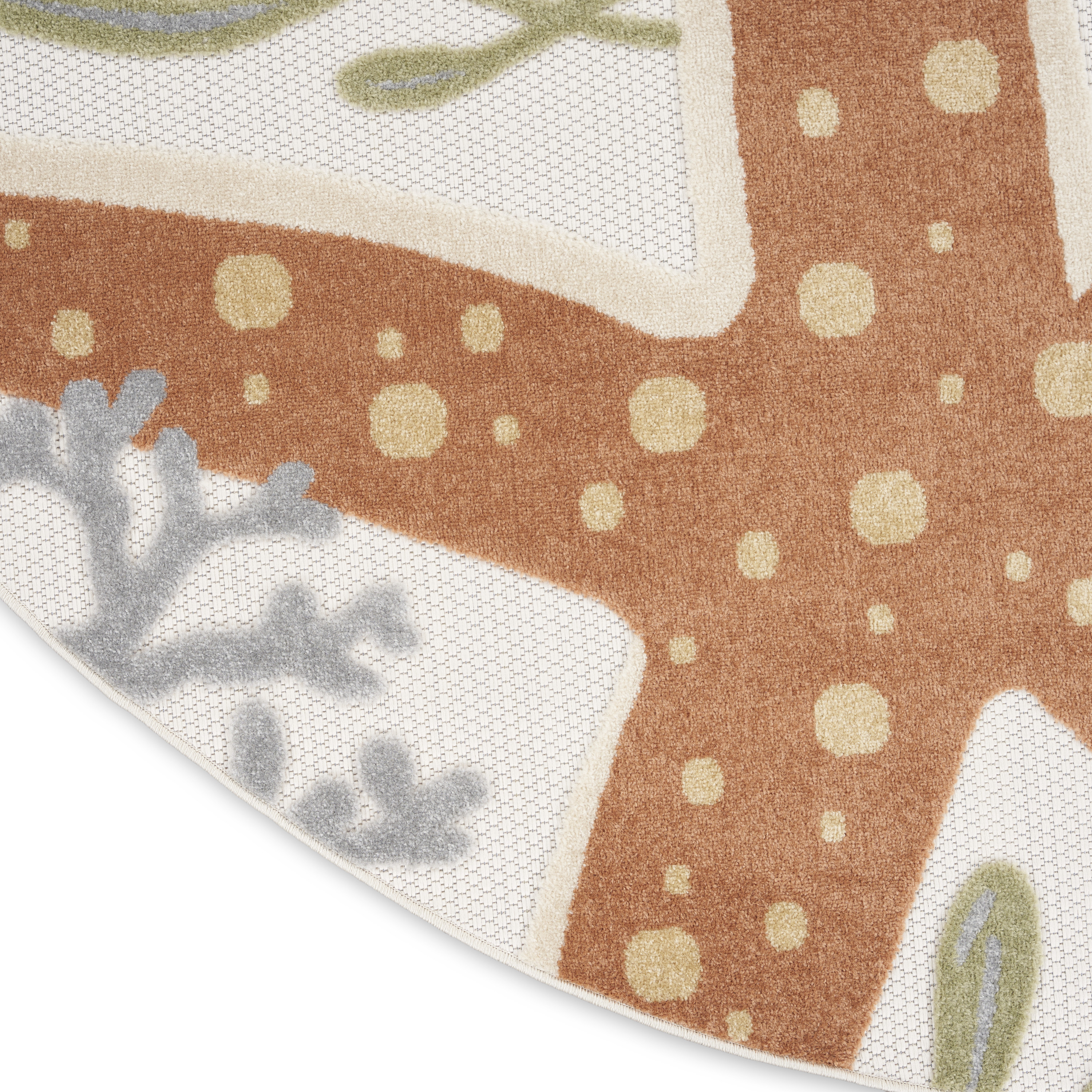 Nourison Aloha 5'3" x Round Ivory Multicolor Outdoor Rug