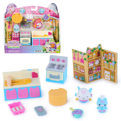DreamWorks Gabby's Dollhouse Fairylandia Cakey Cat's Fairy Kitchen 10-Piece Set with Pop-Up Art and Play Kitchen Accessories, Pretend Play Toys Set for Kids, Ages 3+