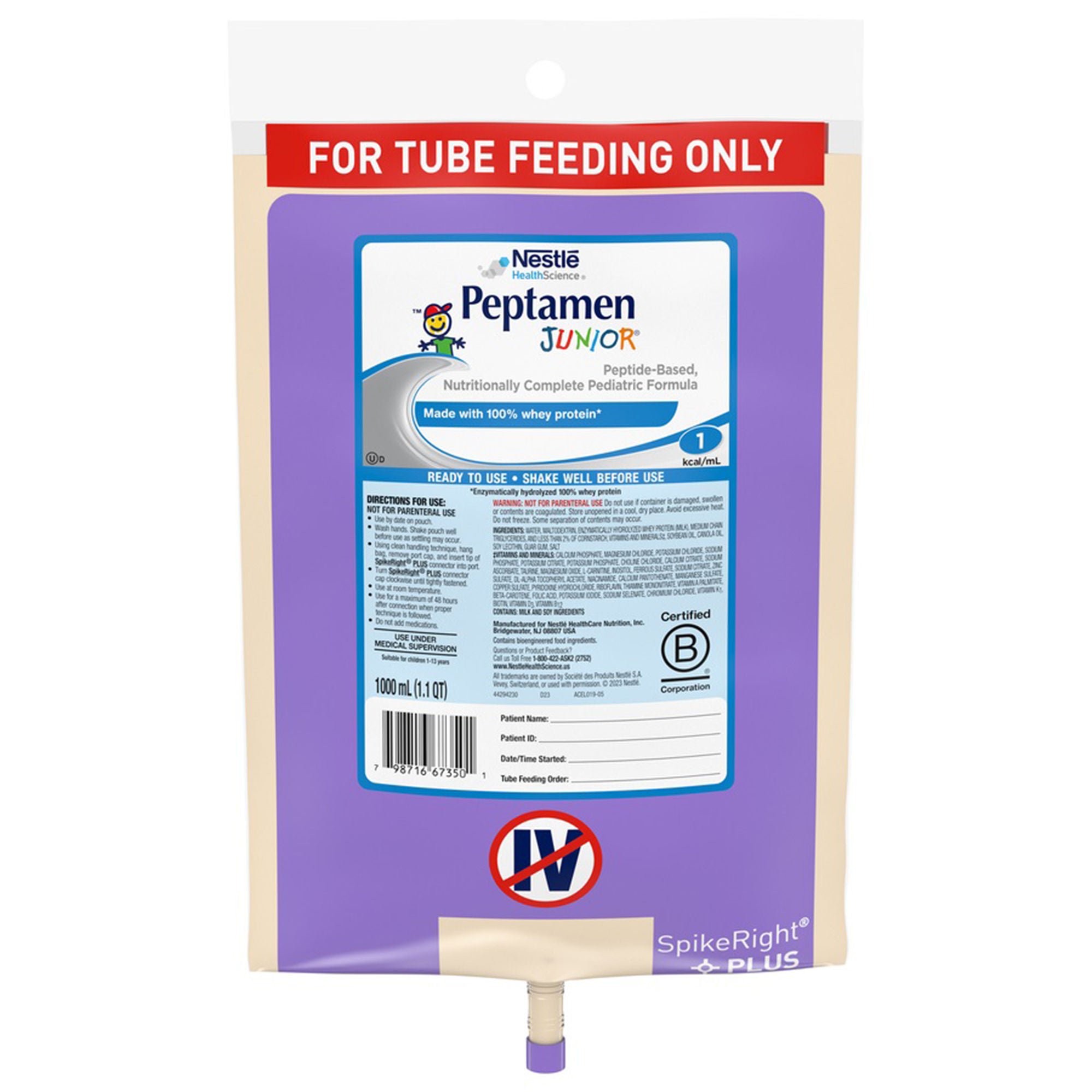 Peptamen Junior® Pediatric Tube Feeding Formula, 1000 mL Bag