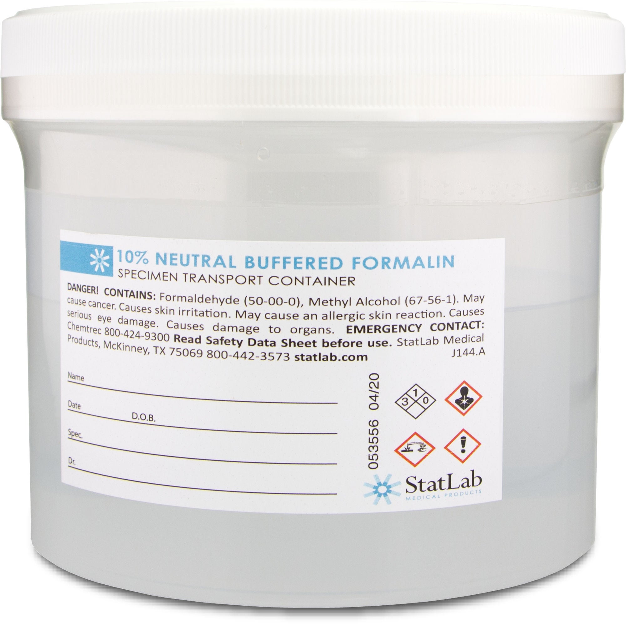 StatLab Prefilled Formalin Container, 500 mL Fill in 1,000 mL