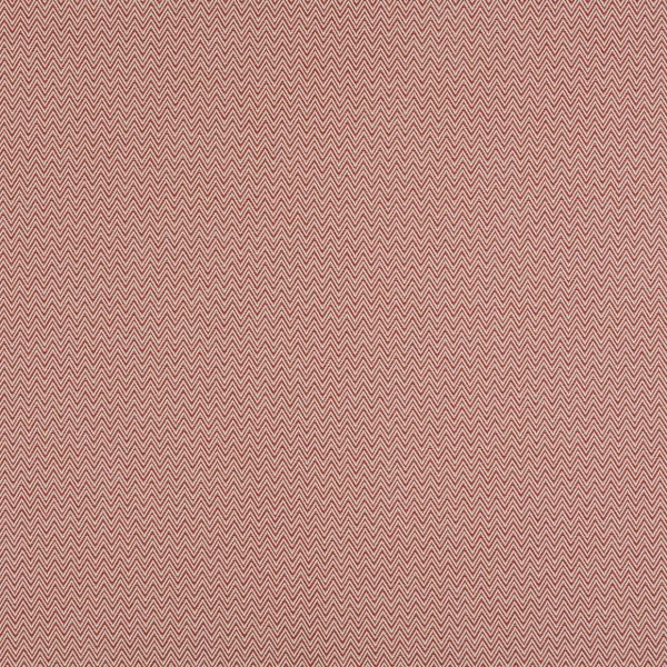 Curtain panels of red-and-white chevron-woven fabric, closed with a faint vertical seam; tight zigzag pattern fills the frame on a flat, evenly lit indoor surface.