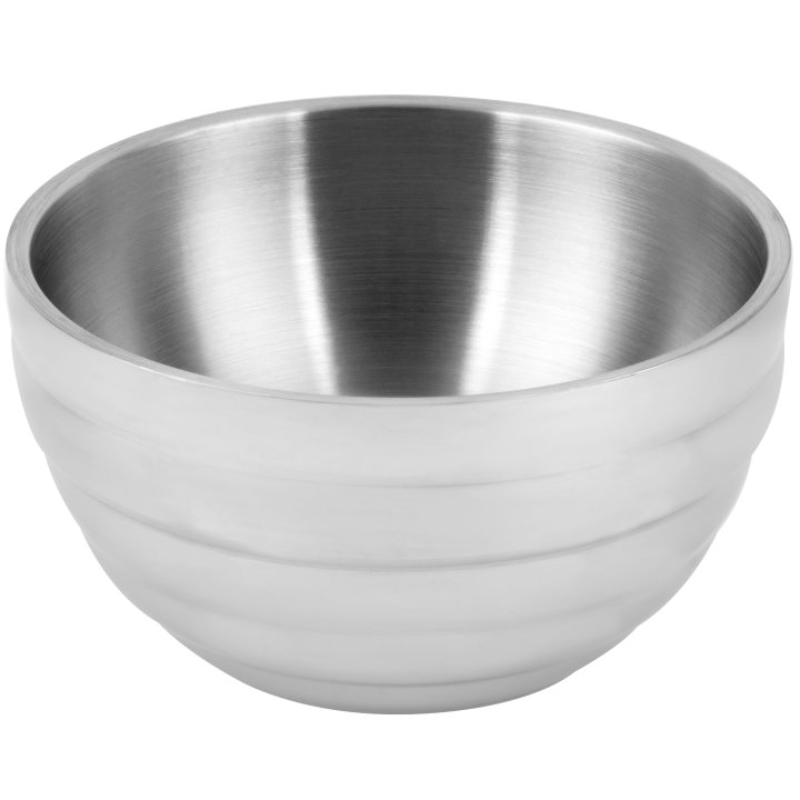 ¾-quart round double-wall stainless steel serving bowl with beehive pattern