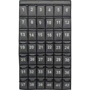 Hanging Classroom Cell Phone Organizer, 42 Numbered Pockets, Wall & Door Storage Holder, Grey/Black Trim