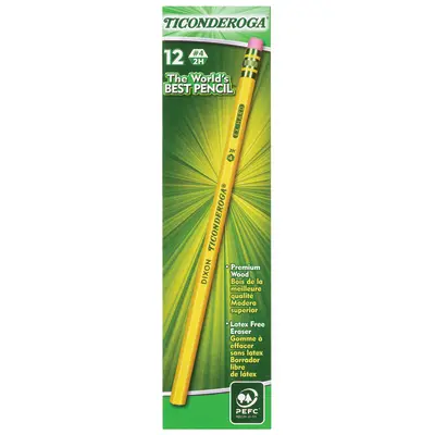 Ticonderoga Wood-Cased Pencils, #4 2H Extra Hard, Yellow, 12 Count