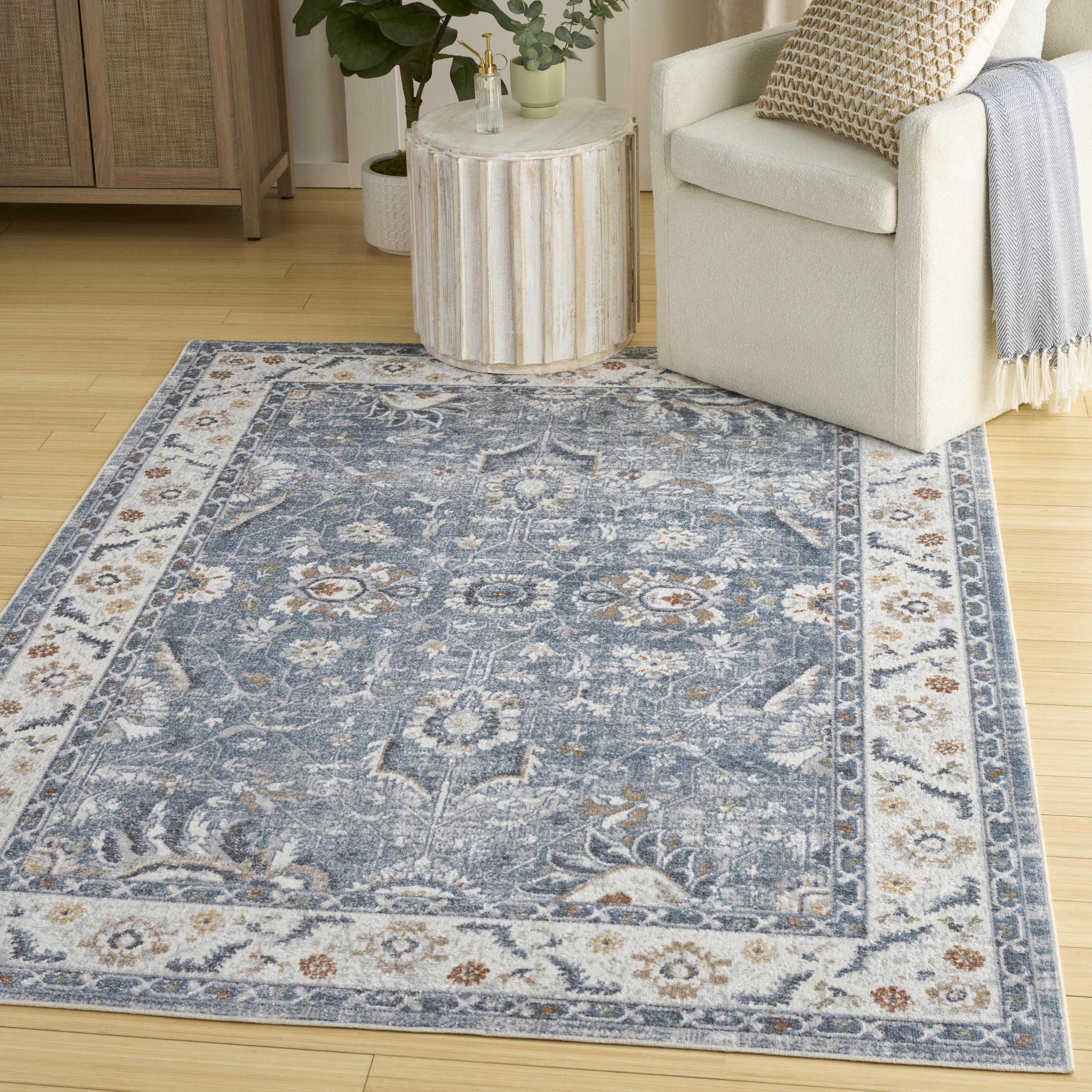 Nourison Astra Machine Washable 4' x 6' Blue Vintage Indoor Rug