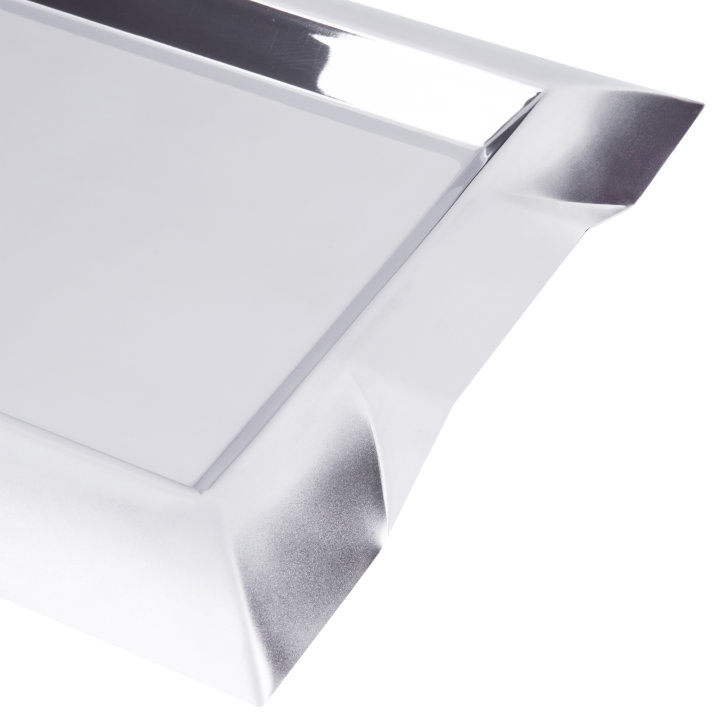 Large rectangular stainless steel serving tray