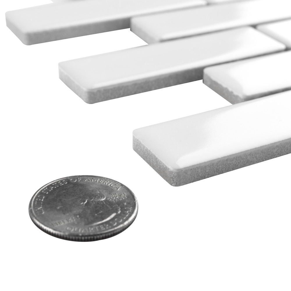 Metro Brick Subway Glossy White 10-1/4 in. x 11-1/2 in. Porcelain Mosaic Tile
