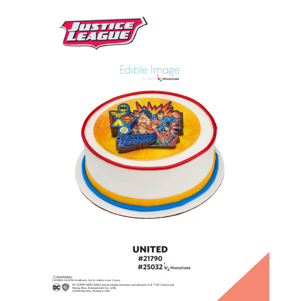 Justice League™ United The Magic of Cakes® PhotoCake® Enhanced Round Background Page