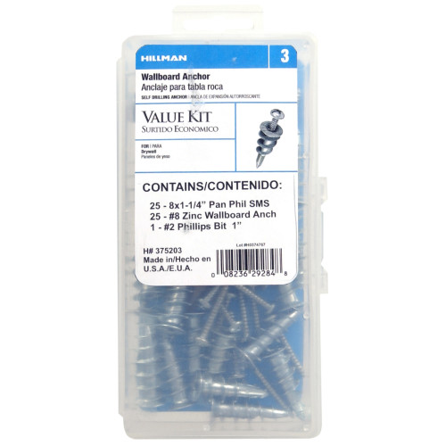 Wallboard Anchor Kit Zinc #8