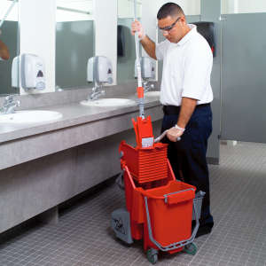 Unger, SmartColor, 32qt, Mop Bucket w/ Sidepress Wringer and Drain, Red