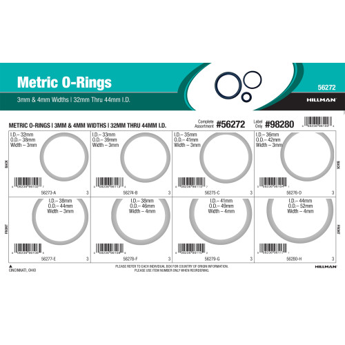 Nitrile Metric O-Ring Assortment (3mm, 4mm Width)
