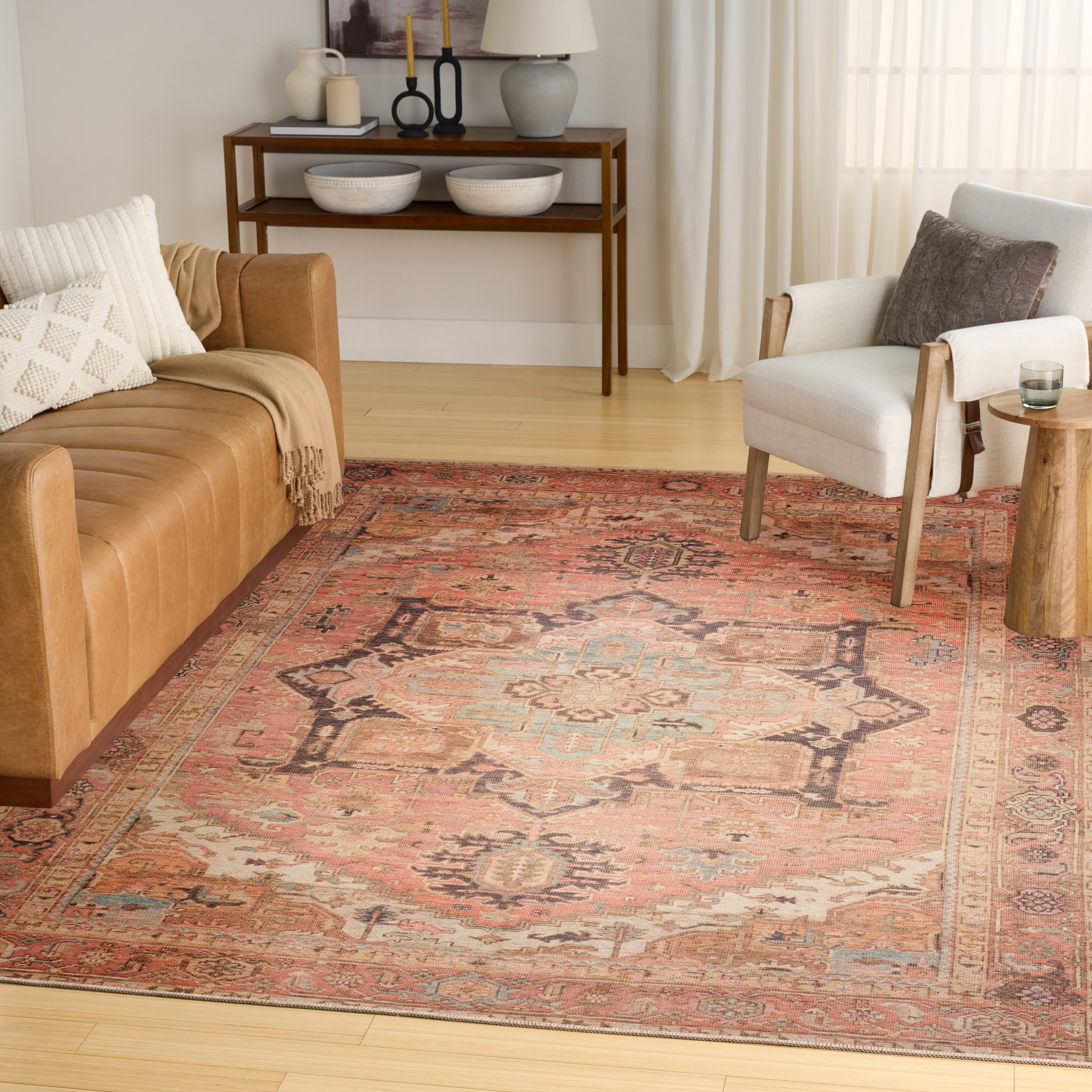 Nourison Vintage Washables 9'10" x 13'2" Coral Multicolor Vintage Indoor Rug