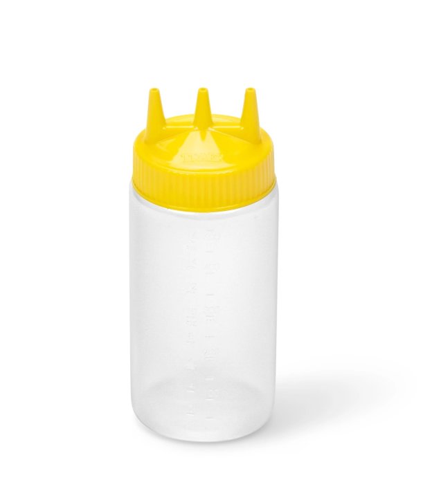 Distributeur à pression triple transparent de 470 ml avec douilles jaune