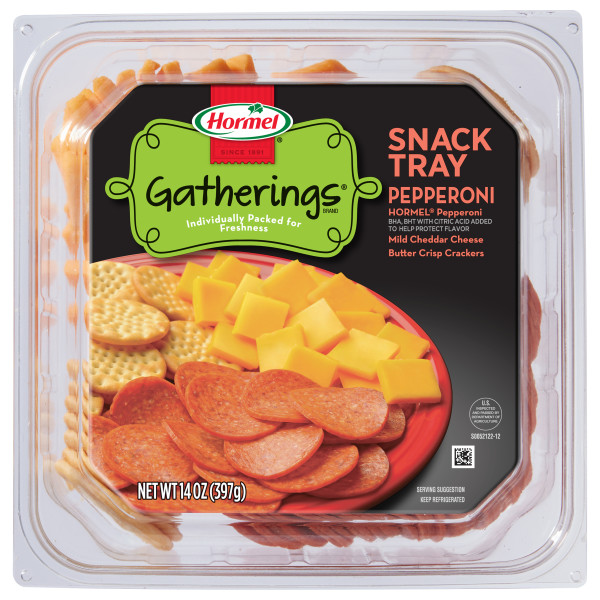 HORMEL GATHERINGS(r) Snack Tray, Pepperoni & Cheese, 6/14 oz. . C1C1 - Front Center In Package (Hi Res)