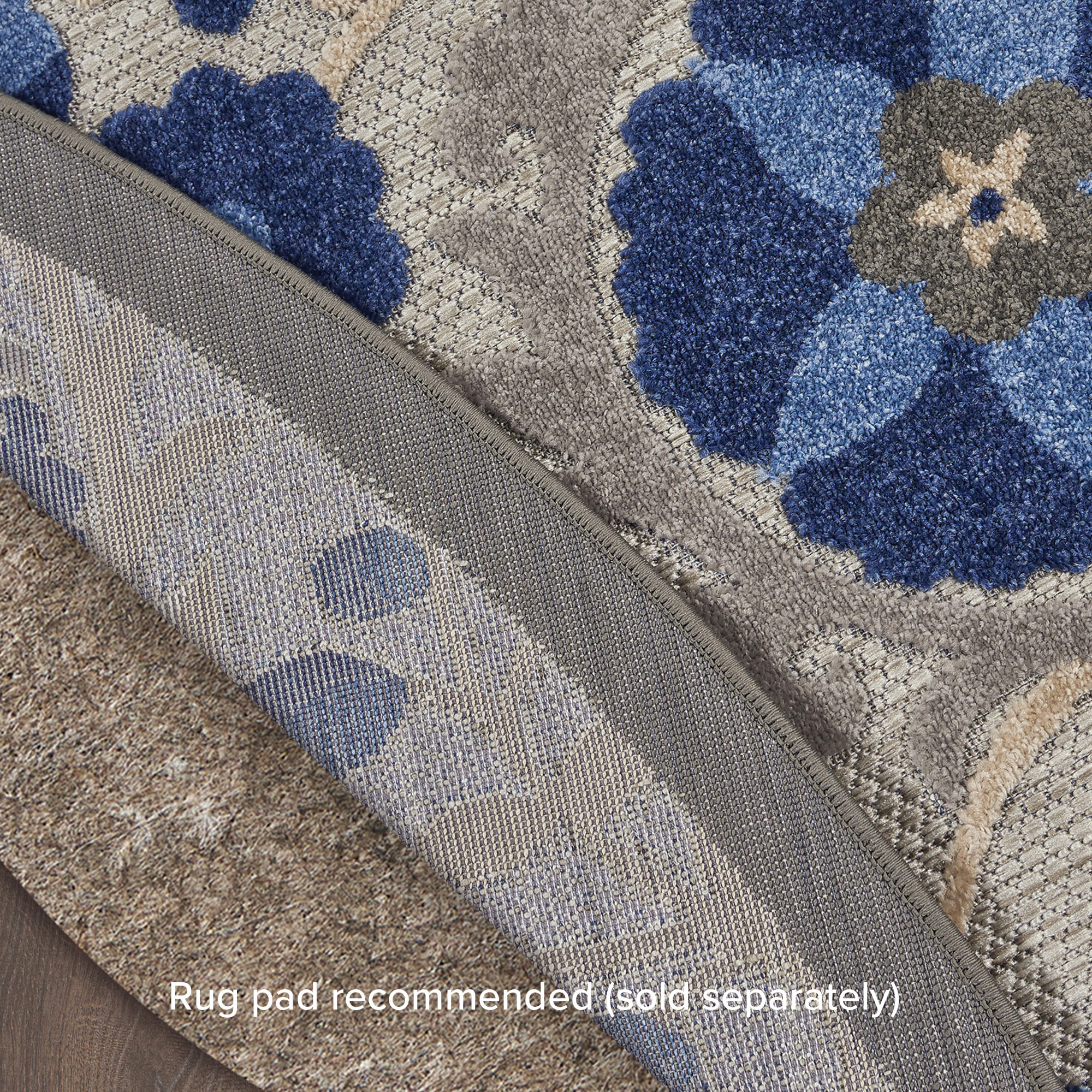 Nourison Aloha 5'3" x Round Natural Blue Farmhouse Rug