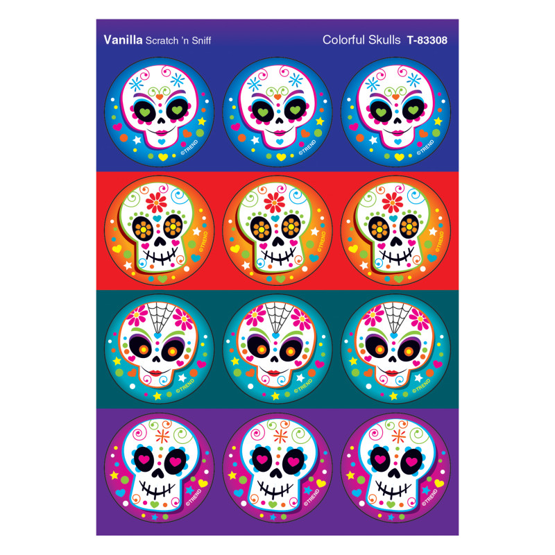 Colorful Skulls/Vanilla Stinky Stickers®, 48 Count