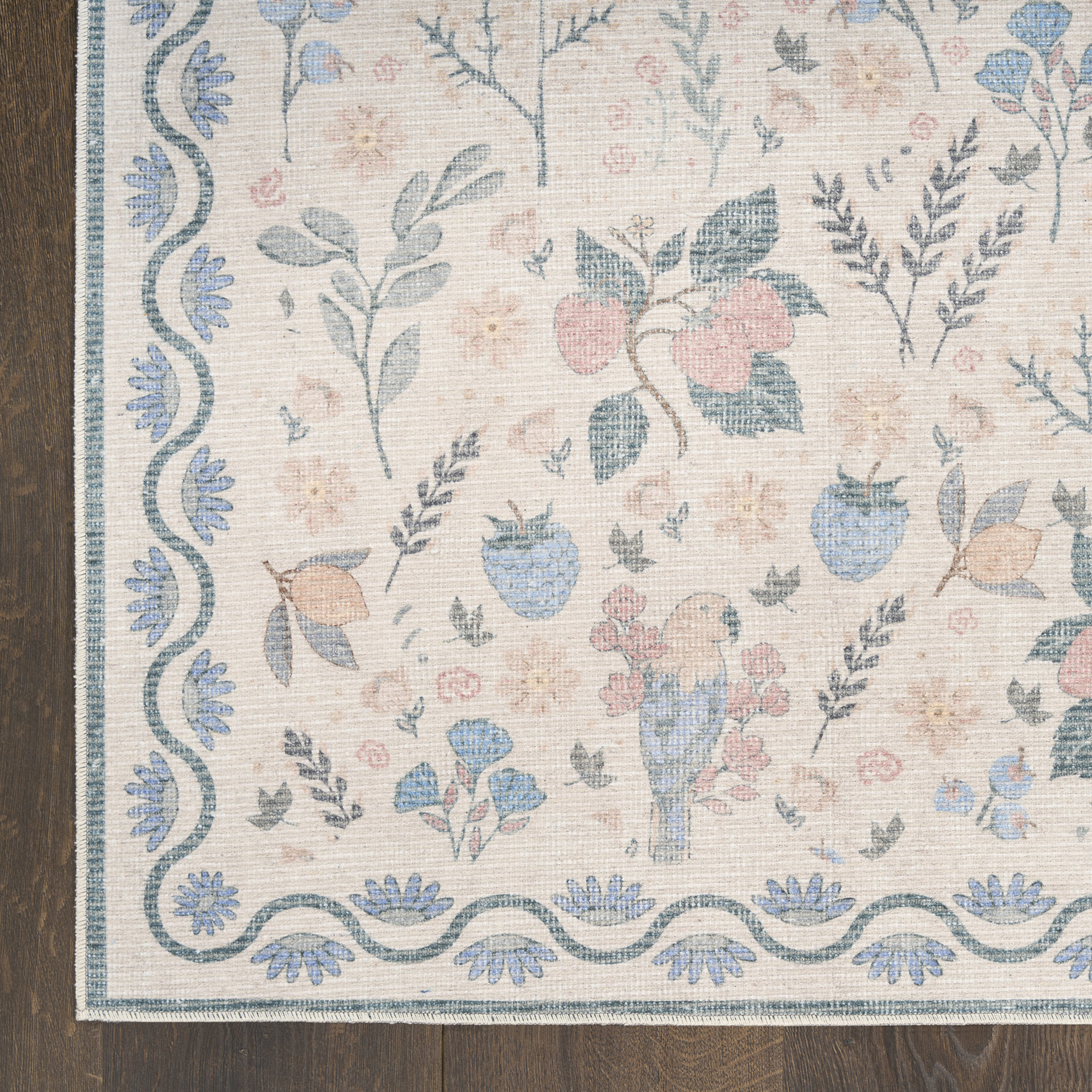 Nourison Botanical Washables 2' x 6' Ivory Multicolor Modern Indoor Rug
