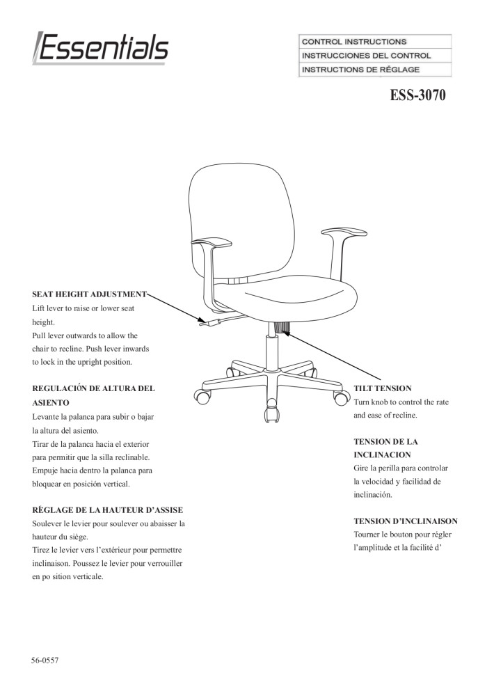 Essentials by OFM ESS-3070 Upholstered Swivel Task Chair with Arms