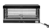 48-inch-wide 120-volt angled-front heated display case with front and rear access in black