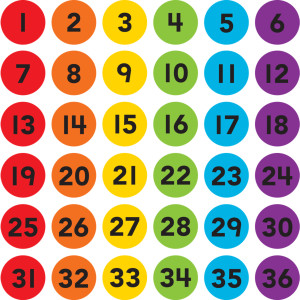 Spot On&reg; Numbers 1&ndash;36 Carpet Markers, 4"