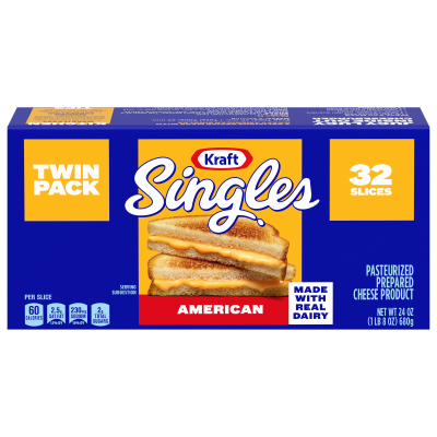 Kraft Singles American Cheese Slices 24 oz Twin Pack (32 Slices)