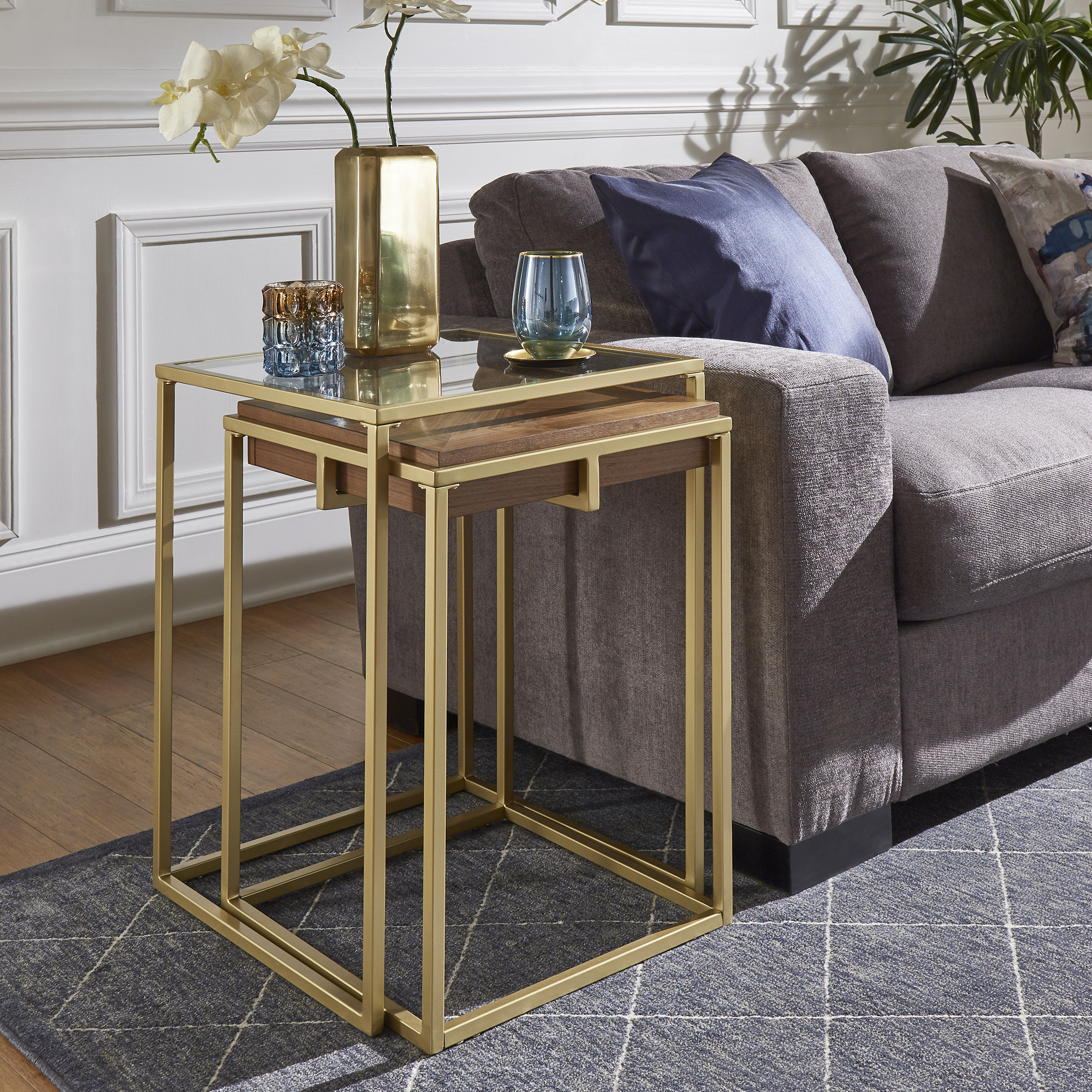 Square Nesting Accent Tables with Metal Base
