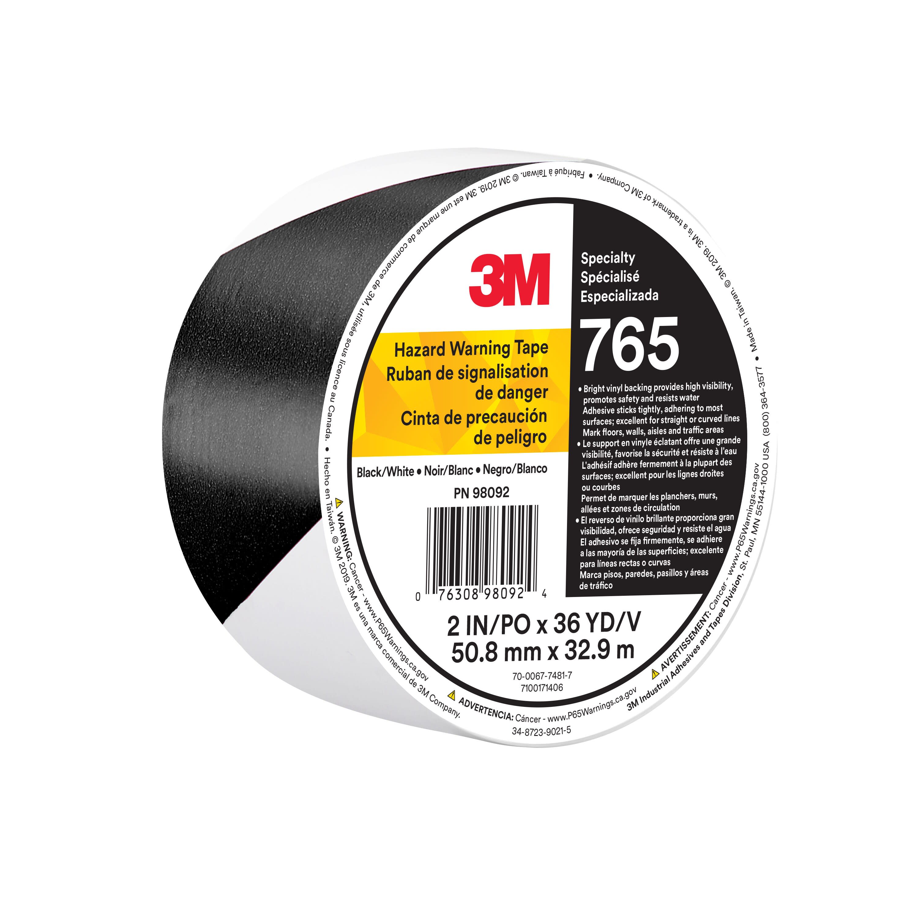 3M™ Safety Stripe Vinyl Tape 765, Black/White, 2 in x 36 yd, 5 mil, 24 Roll/Case, Individually Wrapped Conveniently Packaged