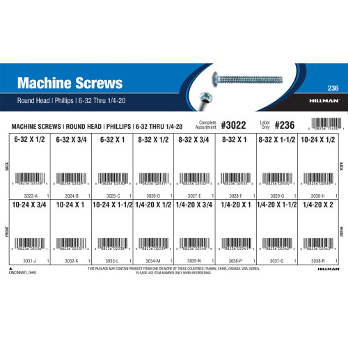 Phillips Round-Head Machine Screws Assortment (#6-32 thru 1/4