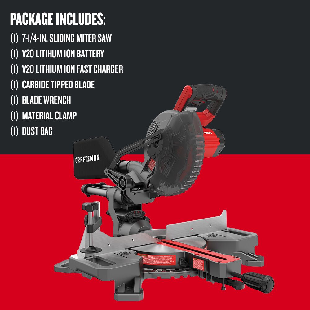 Graphic of CRAFTSMAN Bench & Stationary: Miter Saws highlighting product features