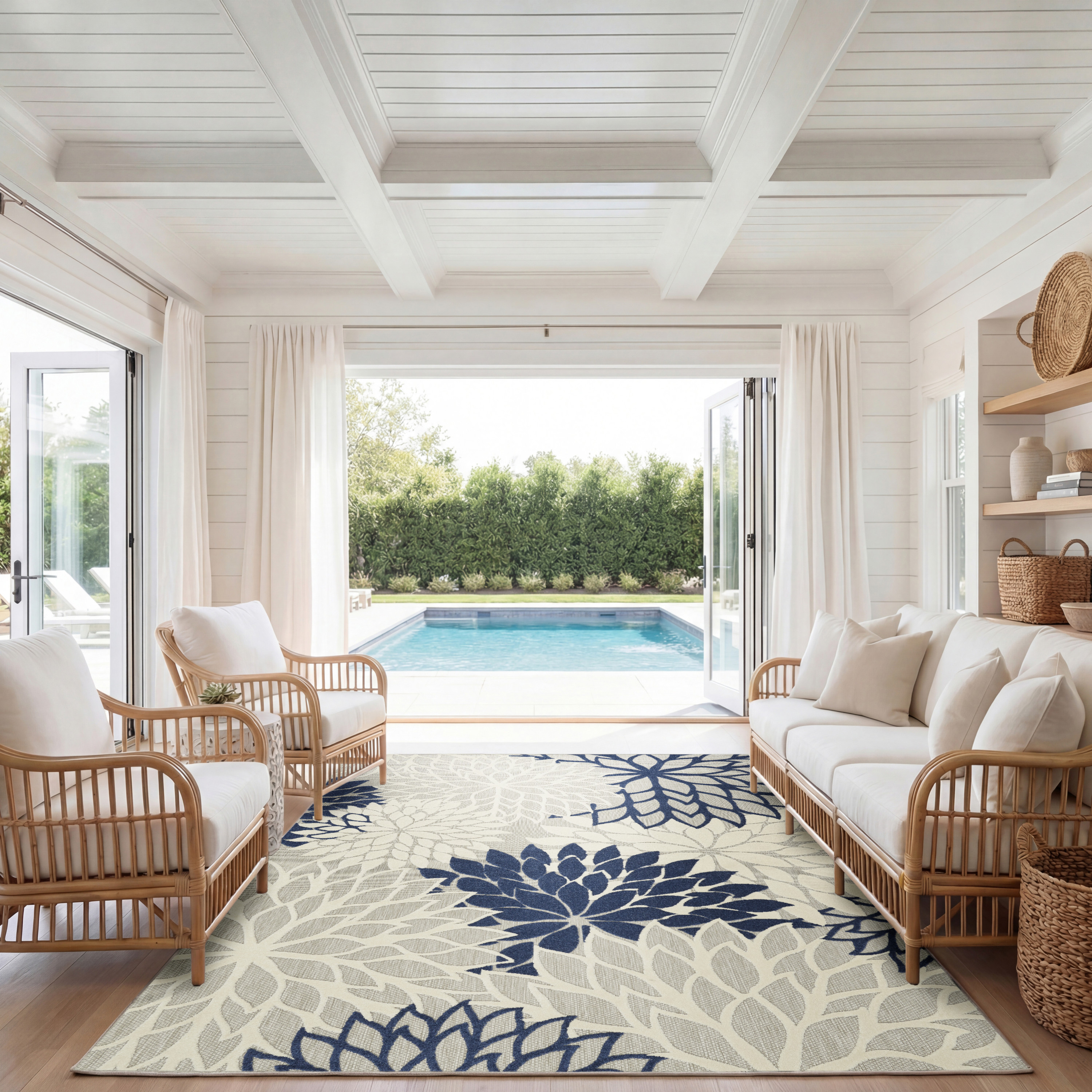 Nourison Aloha 7' x 10' Ivory Navy Tropical Rug