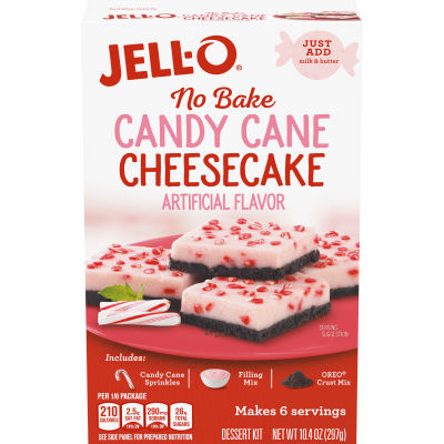 Jell-O No Bake Candy Cane Cheesecake Dessert Kit Candy Cane Sprinkles, Filling Mix & Oreo Crust Mix, 10.4 oz Box