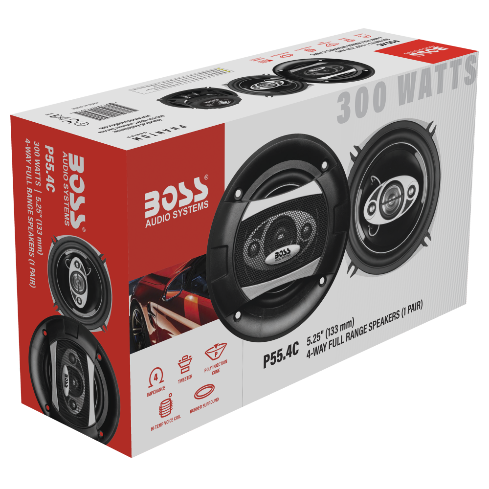 BOSS Audio Systems P55.4C Phantom Series 5.25 Inch Car Stereo Door Speakers - 300 Watts Max, 4 Way, Full Range Audio, Tweeters, Coaxial, Sold in Pairs - image 2 of 13