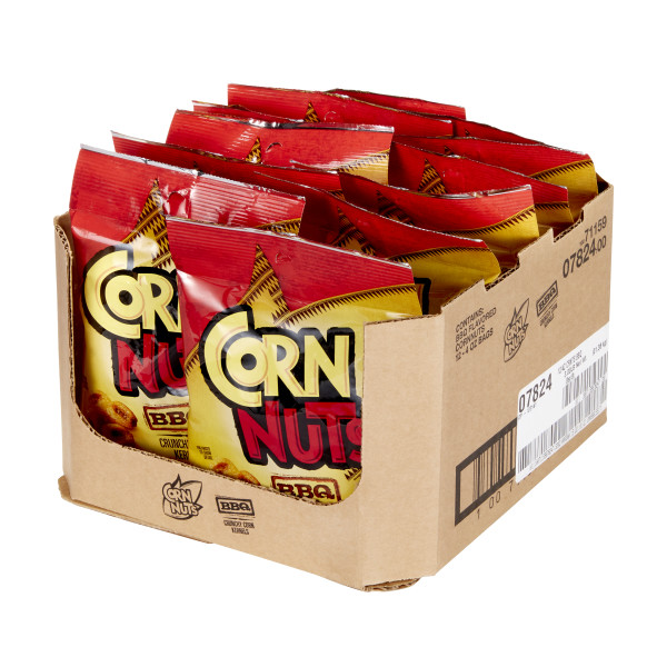 CORN NUTS BBQ Crunchy Corn Kernels Snack, 4 Oz. Pack of 12 . C1RP - Front Right Pallet/Display (Hi Res)