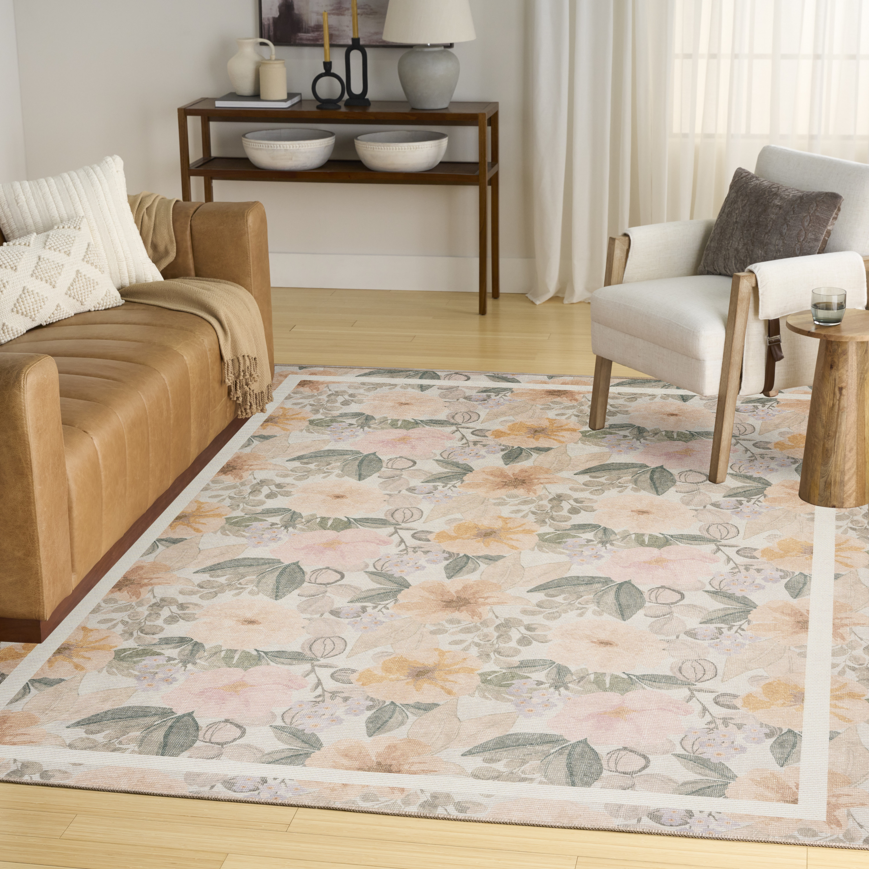 Nourison Botanical Washables 5' x 7' Beige Multicolor Farmhouse Indoor Rug